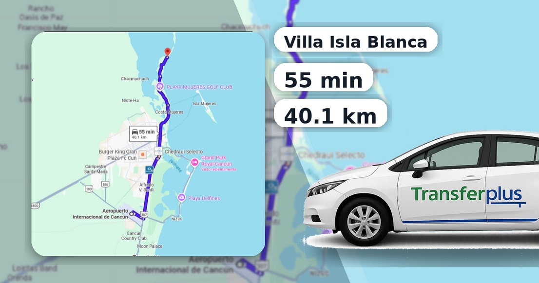 À quelle distance se trouve l'aéroport de Cancun de Villa Isla Blanca?