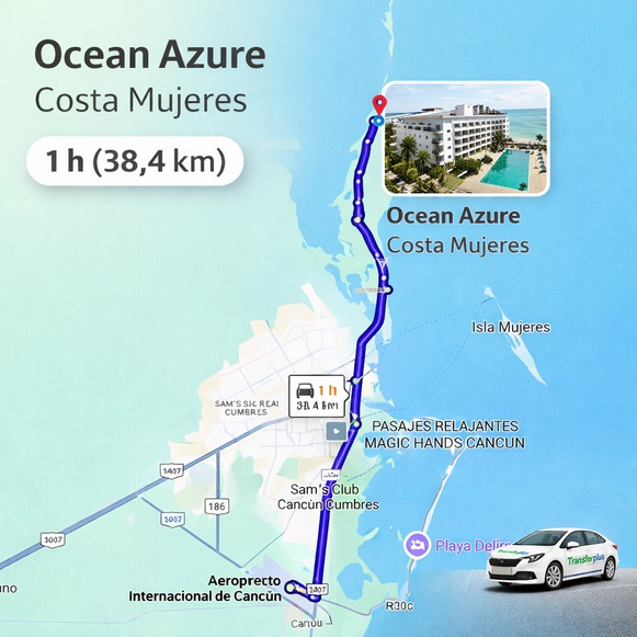 Hoe ver is Cancun Airport van Ocean Azure Costa Mujeres?