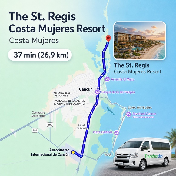 How far is Cancun Airport from The St. Regis Costa Mujeres Resort?