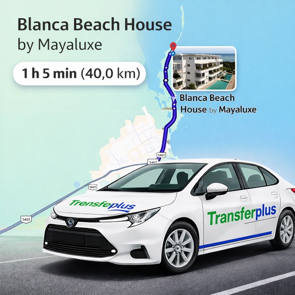 Qual a distância do Aeroporto de Cancún para Blanca Beach House by Mayaluxe?