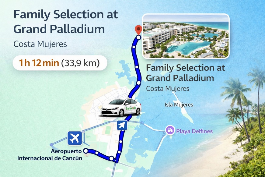 Quanto dista l'aeroporto di Cancun da Grand Palladium Select Costa Mujeres?