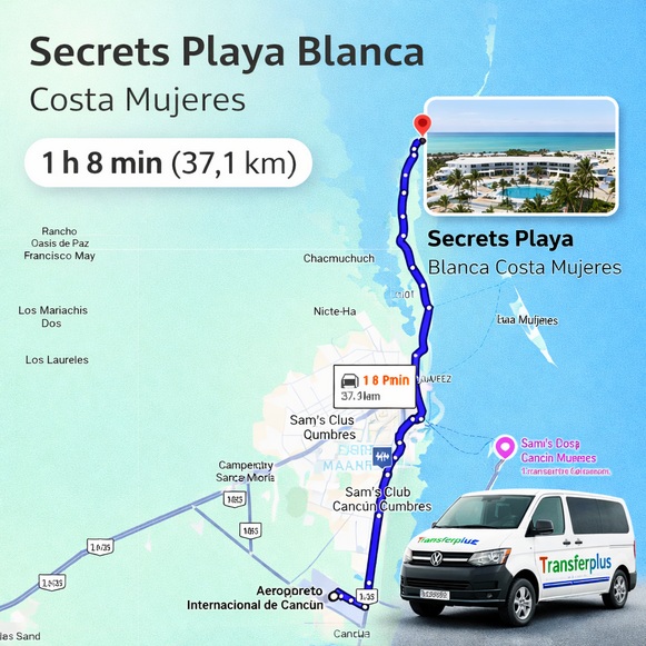 Quanto dista l'aeroporto di Cancun da Secrets Playa Blanca Costa Mujeres?